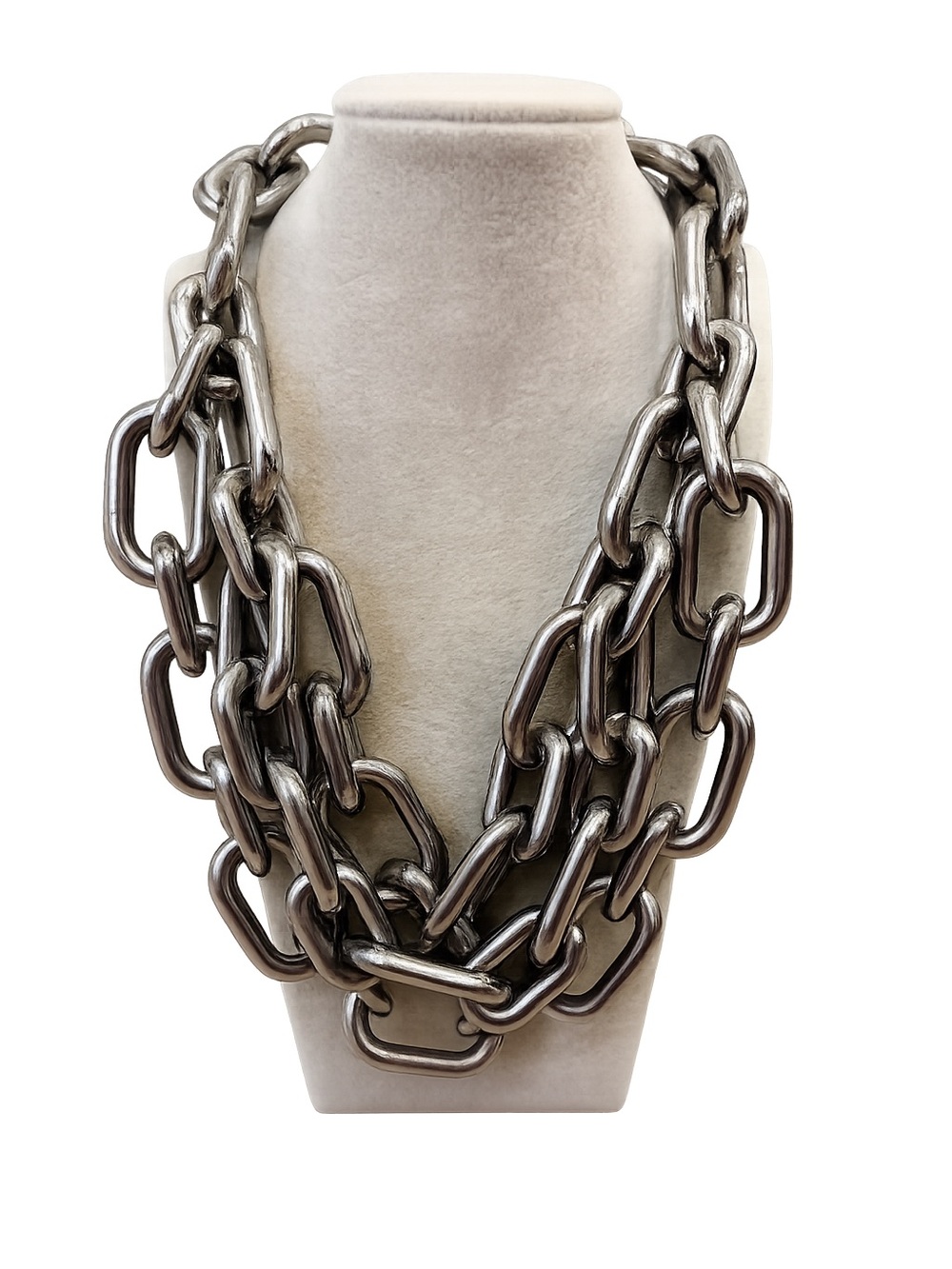 Amber Venz Jewelry Silver Chunky MultiStrand Chain Link Statement Necklace